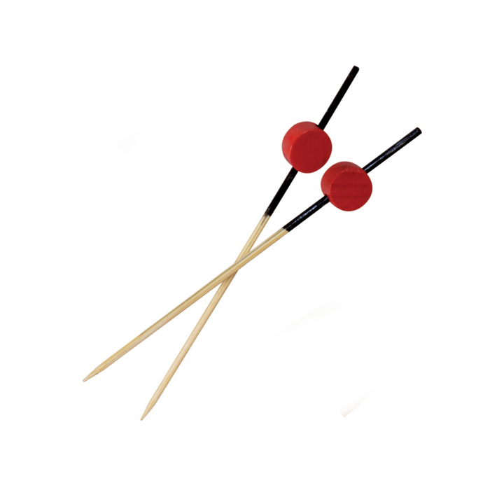 Pincho de bambú Atami con decoración negra y bola roja 90mm - 100Uds