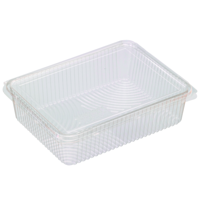 Vaschetta rettangolare piatta in PLA trasparente con coperchio incorporato 217x167mm H55mm 1500ml