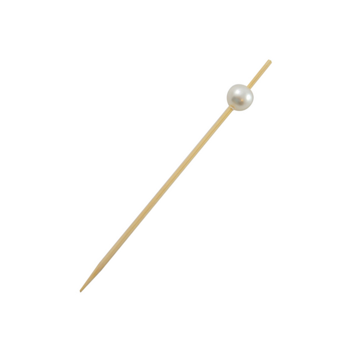 Pincho de bambú con perla blanca en el extremo 90mm - 100Uds