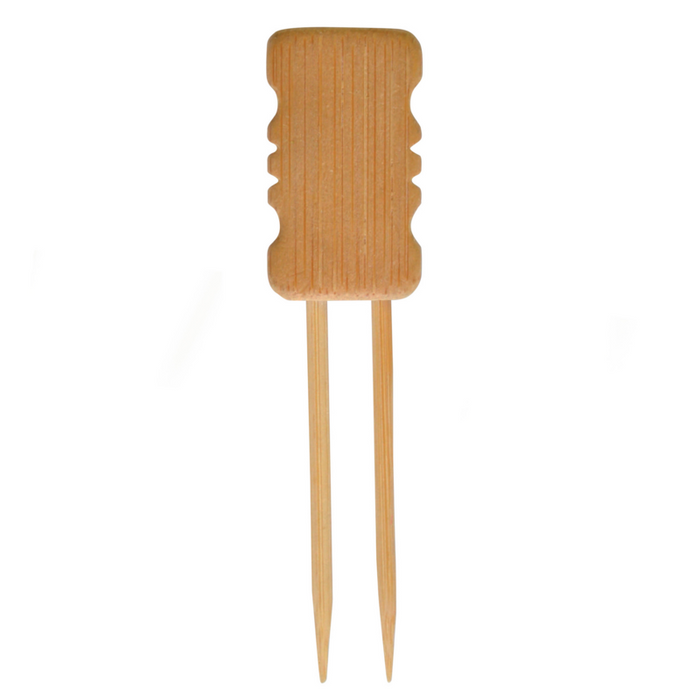 Pincho de bambú Mbola de doble rama con extremo de bloque de bambú 100mm - 24Uds