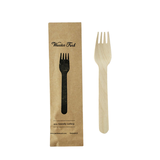 Tenedor de madera con funda de papel kraft A158mm - 50Uds