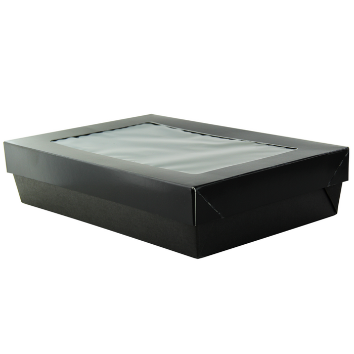 Scatola "Kray" in cartone nero con coperchio a finestra, per cottura in forno 225x155mm H53mm