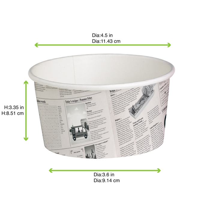 Contenitore "Deli" tondo in cartone, decorazione stampa di giornale  H87mm 600ml