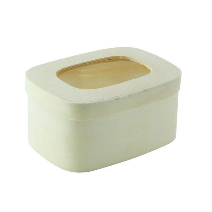 Caja de madera rectangular con tapa con ventana 240ml 110x80mm A50mm - 100Uds
