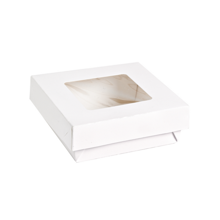 Caja cuadrada de cartón blanco con tapa ventana KRAY 700ml 135x135mm A50mm - 25Uds
