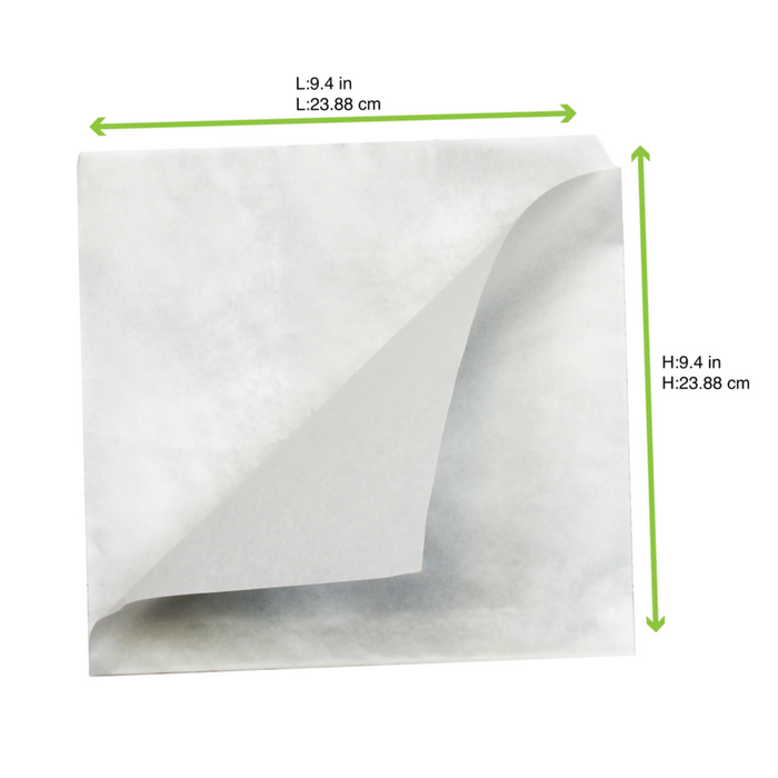 Sacchetto bianco antigrasso in carta bianco aperto su due lati (PAP22) 240x240mm