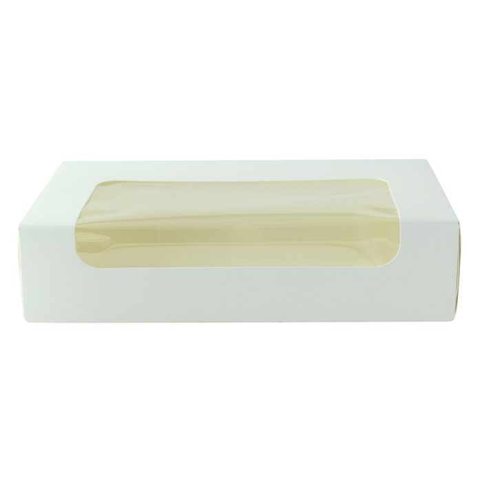 Caja cartón blanca laminada con ventana 190x113mm A44mm - 50Uds