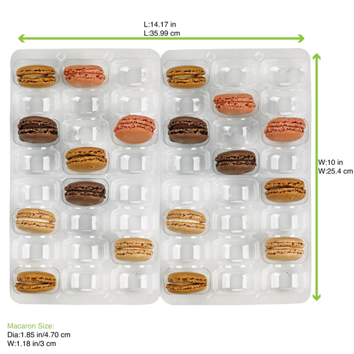 Inserto in PET trasparente per 48 macarons (6x8) con chiusura clip 355x250mm H23mm