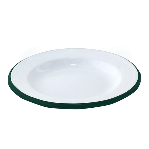 Plato de acero esmaltado blanco Enamely con borde verde Ø160mm A25mm - 12Uds