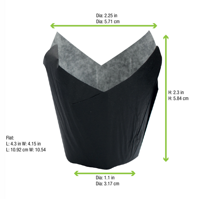 Pirottino da forno a forma di tulipano in carta nera siliconata  H60mm