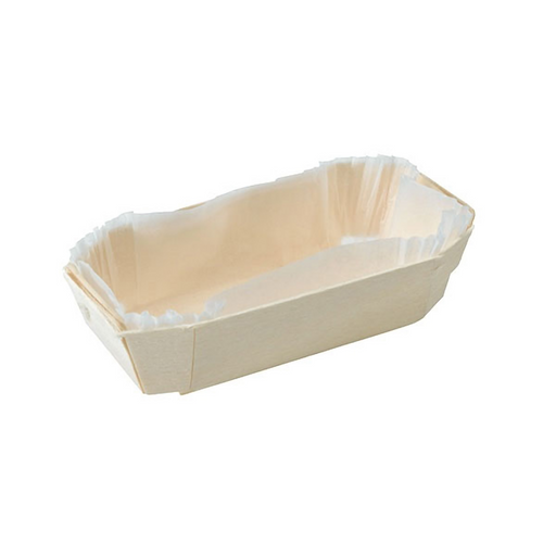 Molde de cocción rectangular exterior de madera y molde de papel interior 150ml 115x65mm A33mm - 25Uds
