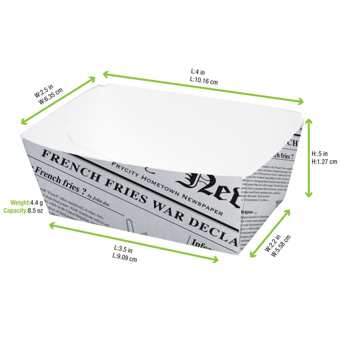 Vaschetta in cartone laminato in PE antiunto, decorazione stampa di giornale 90x55mm H40mm 250ml