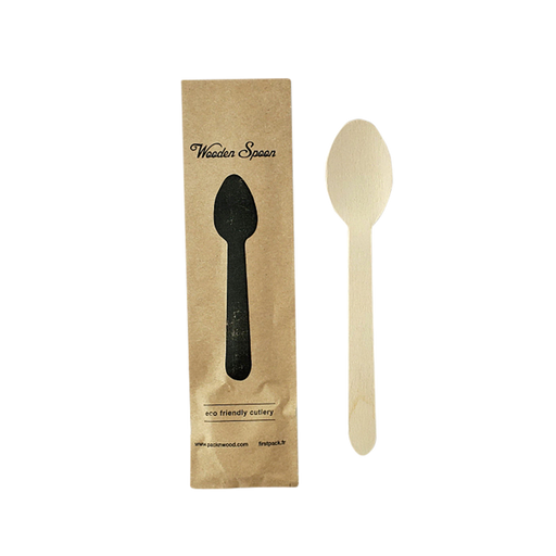 Cuchara de madera con funda de papel kraft A160mm - 50Uds