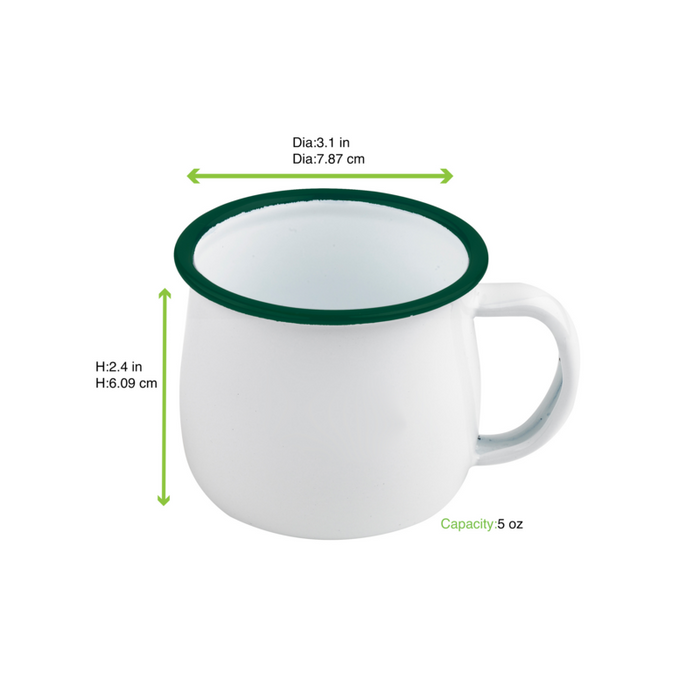 Mug smaltata con manico e bordo verde (42)  H60mm 150ml