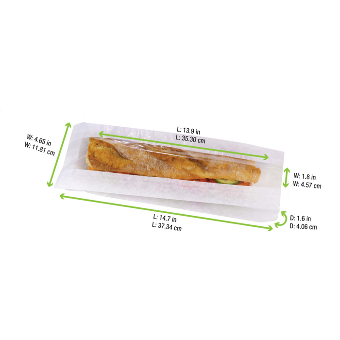 Sacchetto per panino in carta bianca con finestra 120x40mm H340mm