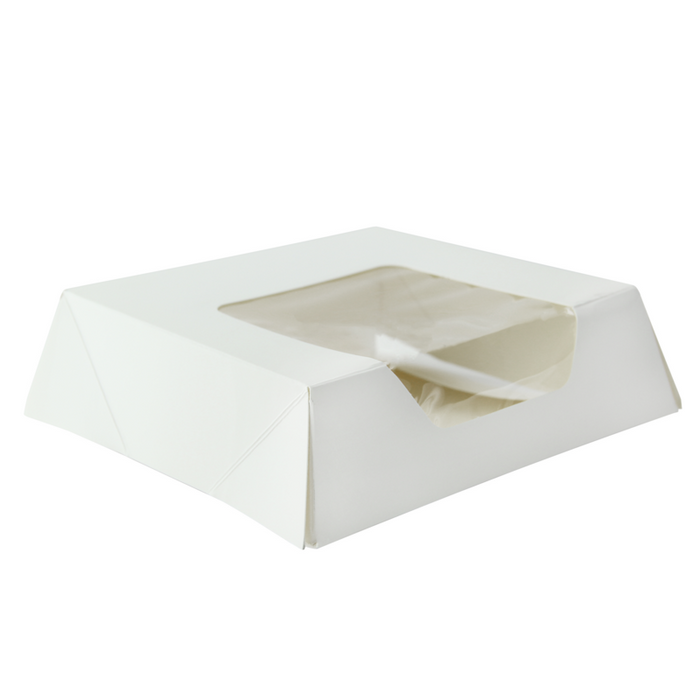 Scatola da pasticceria in cartone bianco con coperchio a finestra in incorporato 140x140mm H40mm
