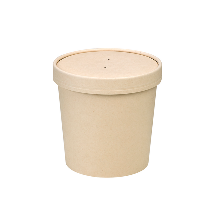 Contenitore in cartone kraft per alimenti caldi e freddi laminato in PLA, con coperchio  H110mm 710ml