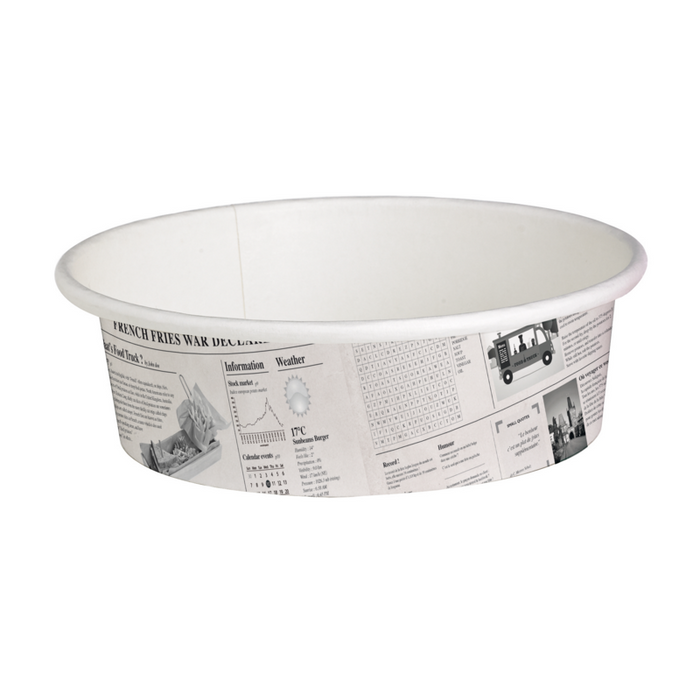 Contenitore "Deli" tondo in cartone, decorazione stampa di giornale  H54mm 360ml
