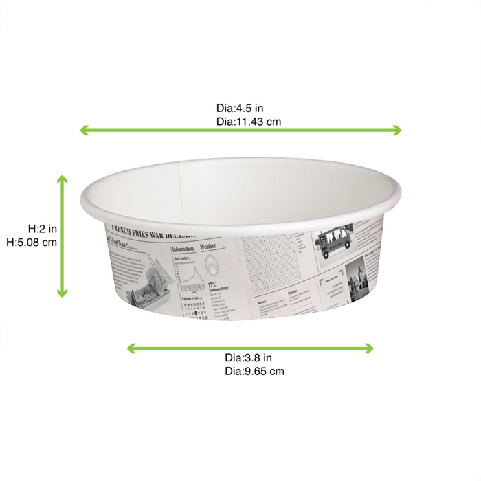 Contenitore "Deli" tondo in cartone, decorazione stampa di giornale  H54mm 360ml