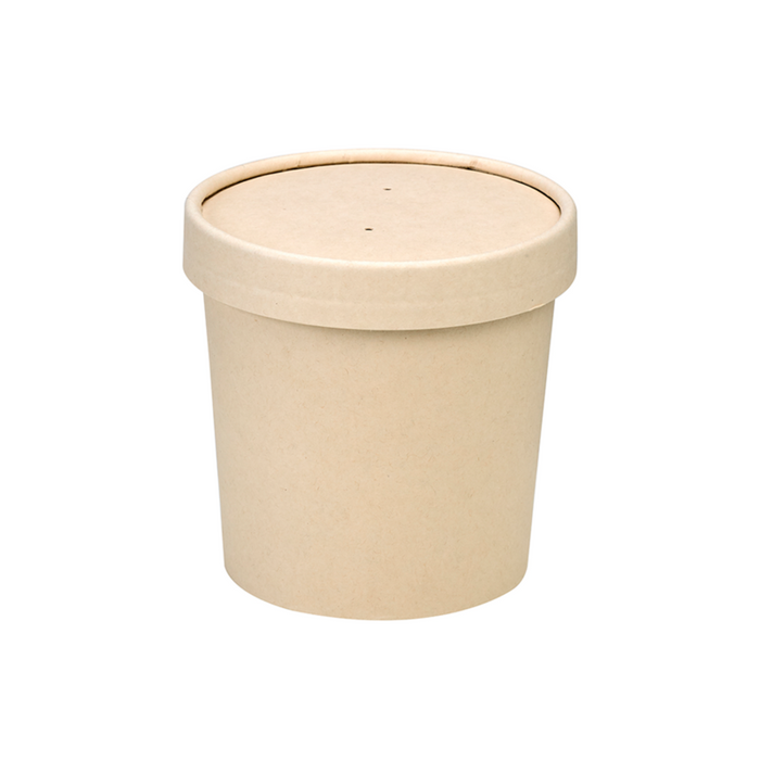 Contenitore in cartone kraft per alimenti caldi e freddi laminato in PLA, con coperchio  H86mm 350ml