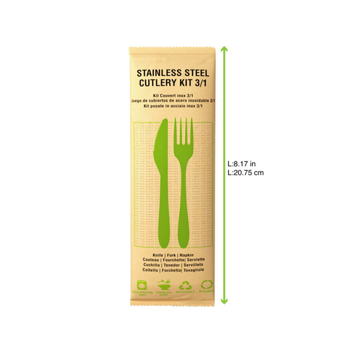 Set posate in acciaio inox 3/1 con custodia in carta (FE40 + PAP22) 210x60mm H15mm