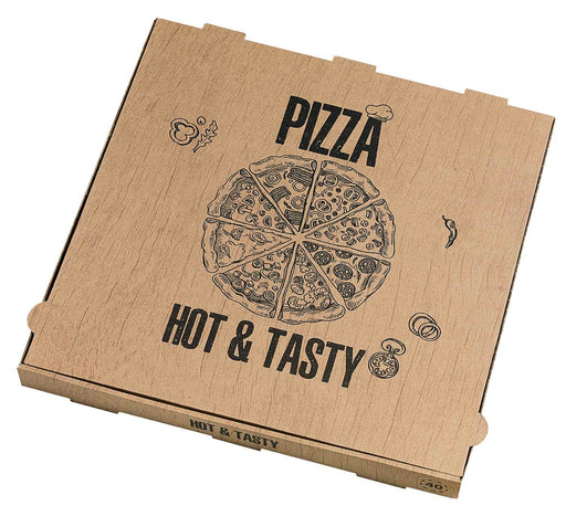 Caja de cartón pizza decorada Hot and Tasty 400x400mm A40mm - 100Uds