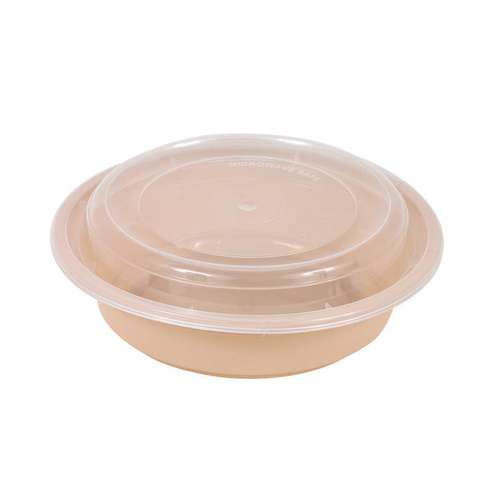 Contenitore beige in PP con coperchio trasparente (PP5)  H66mm 470ml