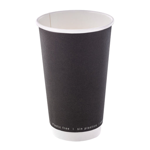 Vaso de cartón negro de doble pared sin plástico, Base agua 460ml A136mm - 25Uds