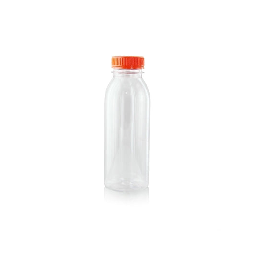 Botella RPET transparente con tapón unido naranja 61 330ml A161mm - 220Uds