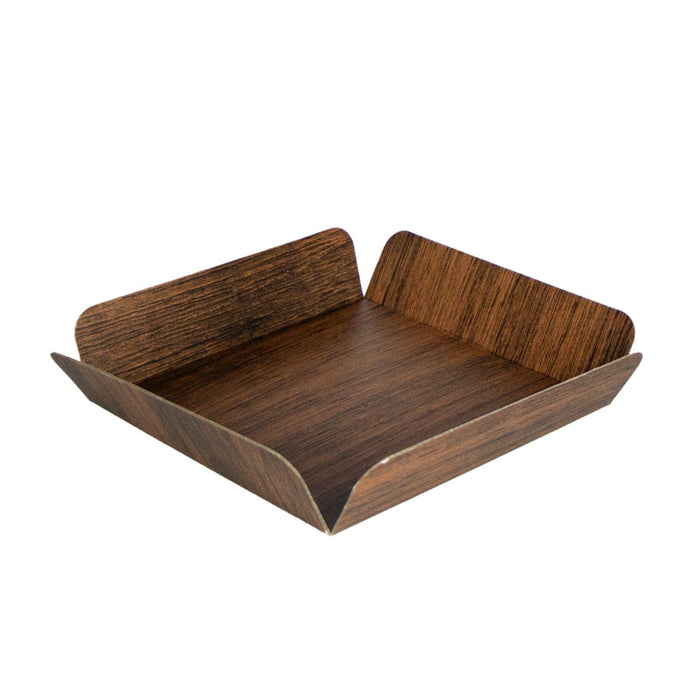 Cartone quadrato con decoro in legno su entrambi i lati+copertina in PET  254x254mm H63,5mm