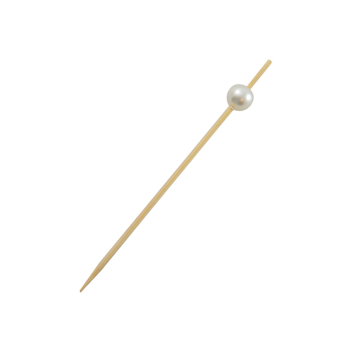 Stecchino Bijou in bambù con perla bianca (FOR50) - H 9 cm - 100 pezzi