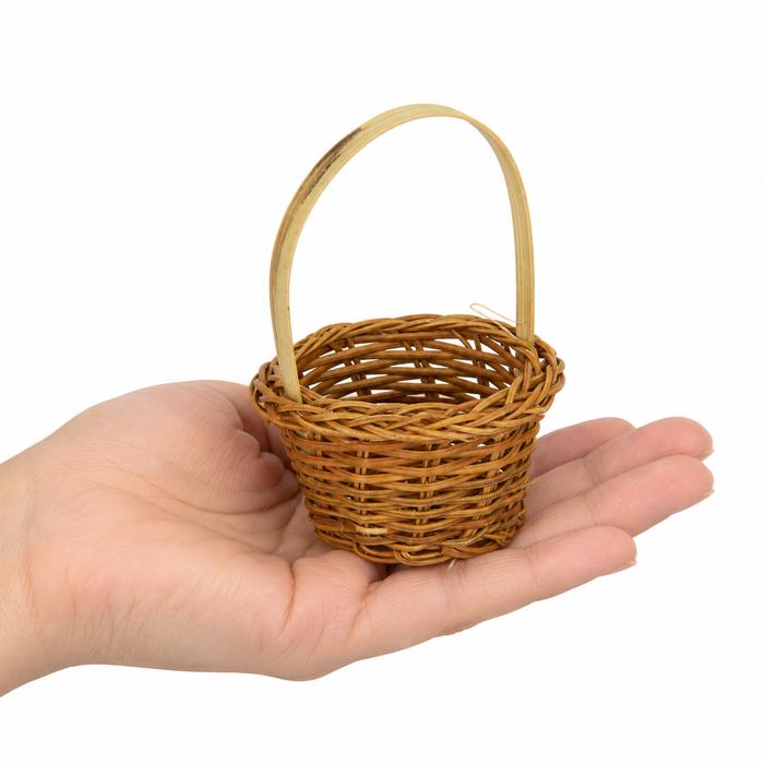 Mini cestino in vimini con manico "Chiang" - Ø 6 cm - H 10 cm - 10 pezzi