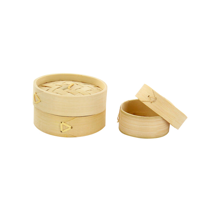 Mini vaporiera "Dimys" in bambù con coperchio - Ø 10 cm - H 6 cm - 100 pezzi
