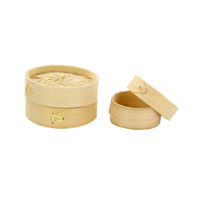 Mini vaporiera "Dimys" in bambù con coperchio - Ø 7 cm - H 5 cm - 10 pezzi