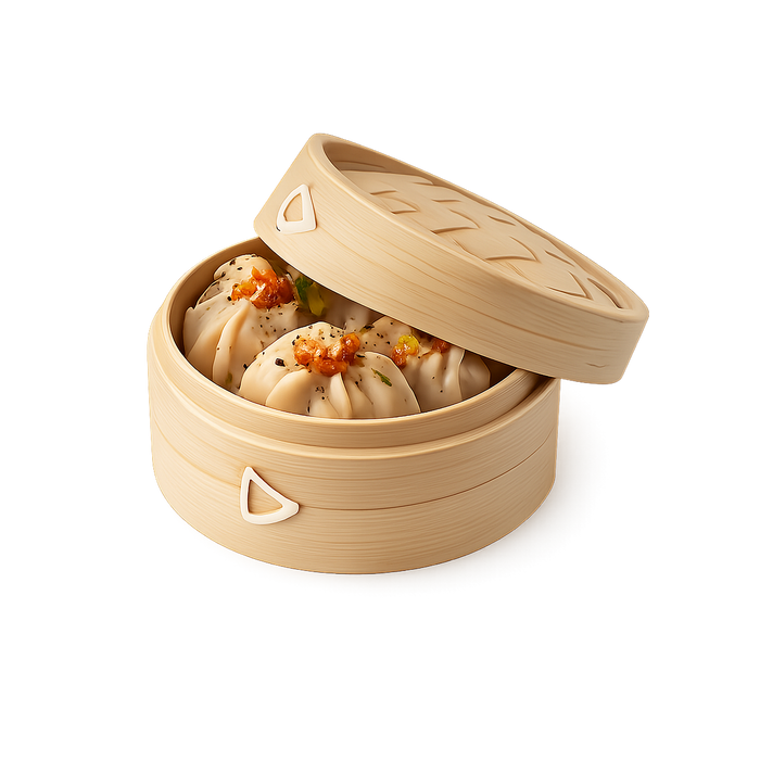 Mini vaporiera "Dimys" in bambù con coperchio - Ø 7 cm - H 5 cm - 10 pezzi