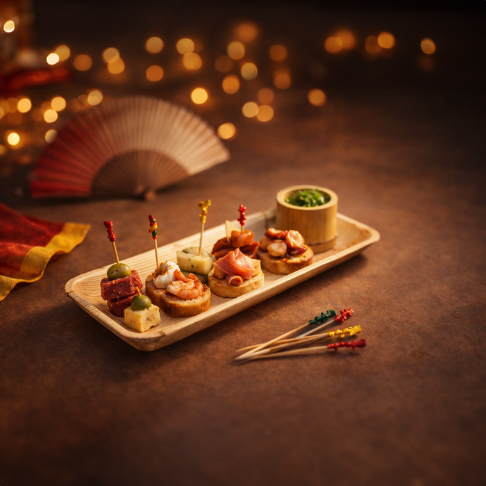 Stecchino Fuji in bambù con perline naturali e decorazione rossa (FOR50) - H 11,2 cm - 100 pezzi