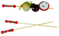 Stecchino Fuji in bambù con perline naturali e decorazione rossa (FOR50)  H112mm