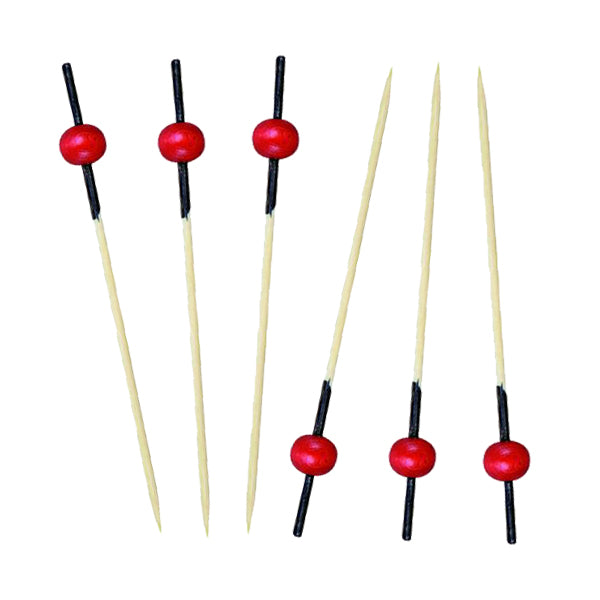 Stecchino Kita in bambù con decorazione nera e pallina rossa (FOR50) - H 7 cm - 100 pezzi