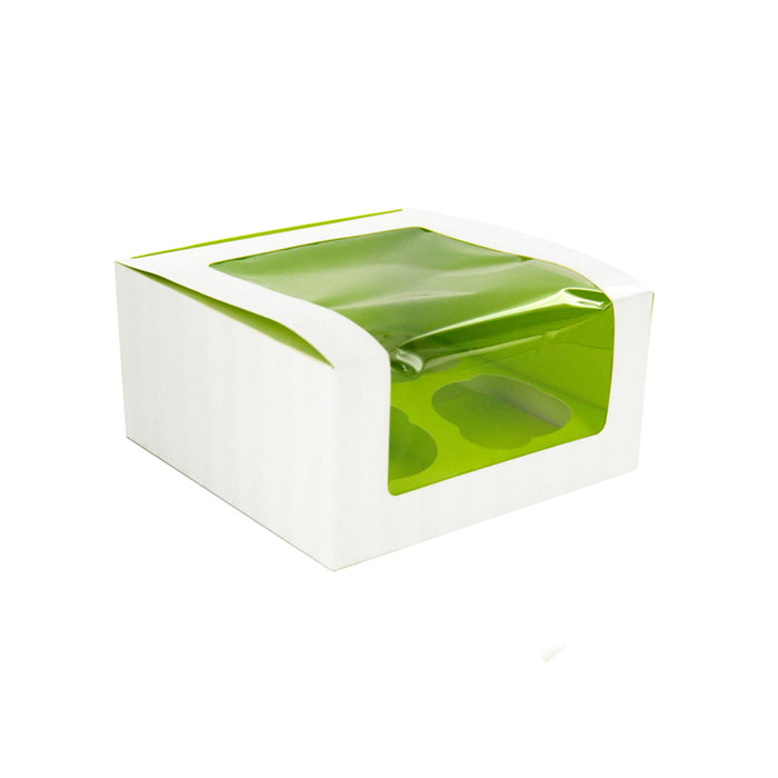 Scatola da 4 cupcakes con inserto verde - 17 cm x 17 cm x 8,5 cm - 100 pezzi