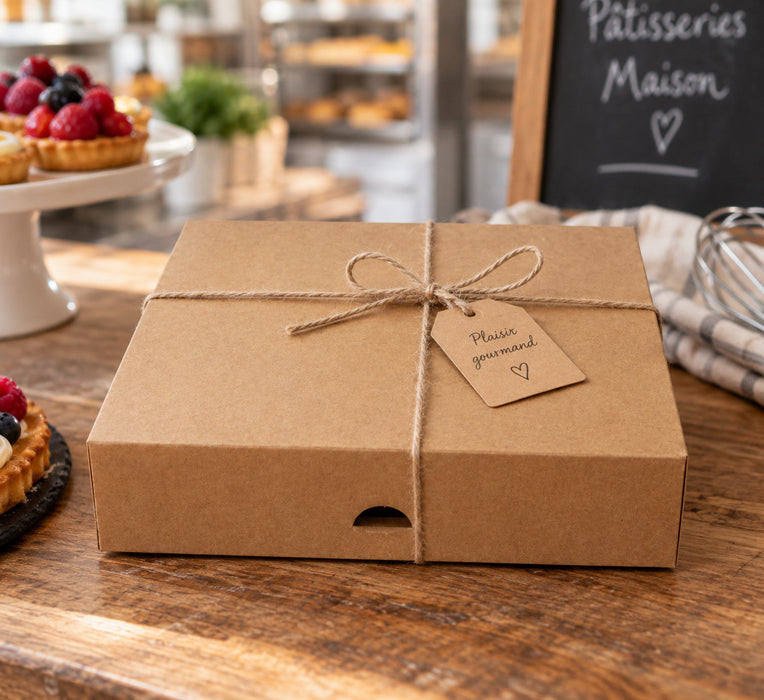 Scatola da pasticceria in cartone kraft - 23 cm x 23 cm x 5 cm - 50 pezzi