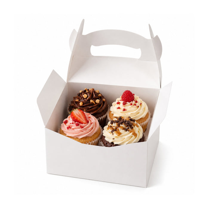 Scatola da pasticceria in cartone bianco con manici - 11 cm x 11 cm x 15,3 cm - 50 pezzi