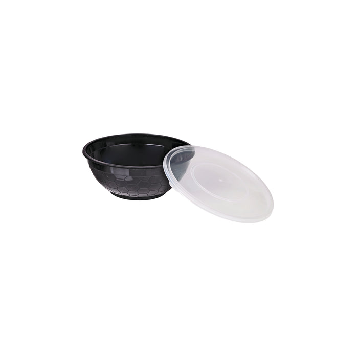 Ciotola rotonda PP nero con coperchio trasparente - 200 ml - Ø 9,2 cm - H 5,9 cm - 50 pezzi