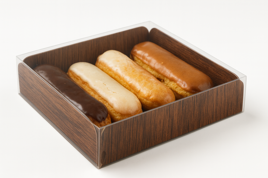 Rettangolo in cartone, decorazione in legno su 2 lati + coperchio pet - 15,24 cm x 20,32 cm x 5,08 cm - 50 pezzi