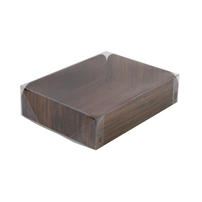 Rettangolo in cartone, decorazione in legno su 2 lati + coperchio pet - 15,24 cm x 20,32 cm x 5,08 cm - 50 pezzi