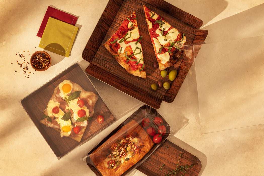 Cartone quadrato con decoro in legno su entrambi i lati+copertina in PET - 25,4 cm x 25,4 cm x 6,35 cm - 50 pezzi