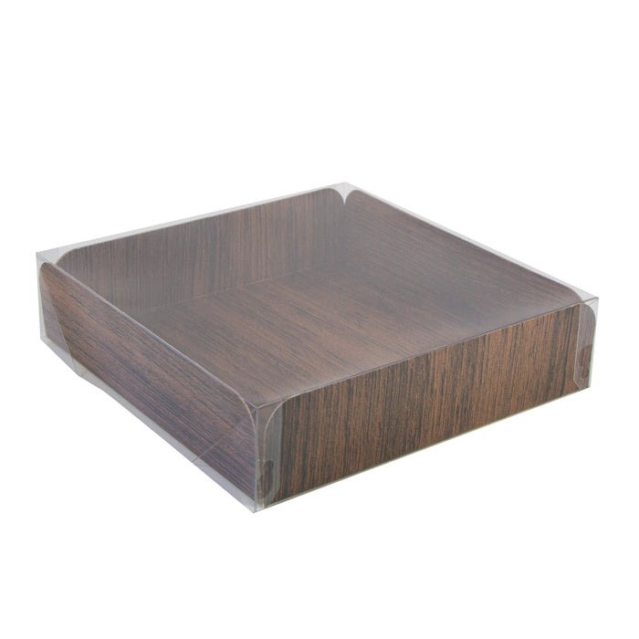 Cartone quadrato con decoro in legno su entrambi i lati+copertina in PET - 25,4 cm x 25,4 cm x 6,35 cm - 50 pezzi