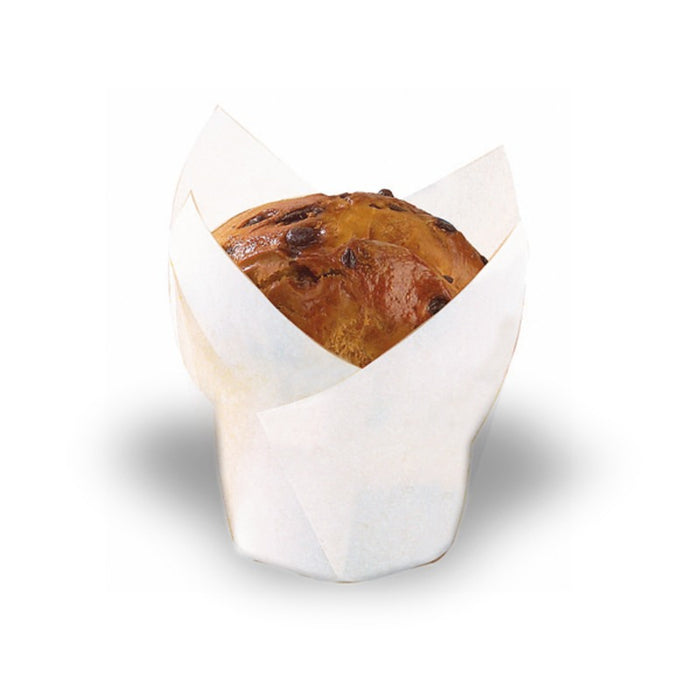 Pirottino da forno a forma di tulipano in carta bianca siliconata  H80mm