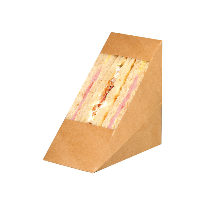 Porta tramezzino triplo kraft con finestra - 7,2 cm x 12,3 cm x 12,3 cm - 50 pezzi