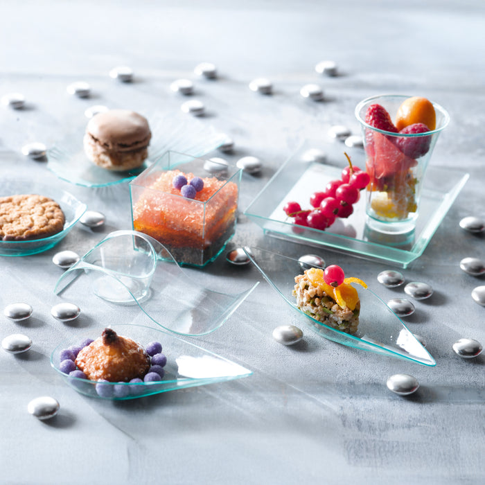 Contenitore fingerfood "Gizmo" in PS a onda verde trasparente - 10 cm x 4 cm x 2,4 cm - 50 pezzi