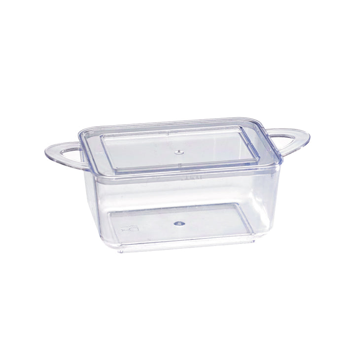 Contenitore fingerfood "Loukià" in PS verde con manici - 75 ml - 9,6 cm x 5 cm x 3,5 cm - 24 pezzi